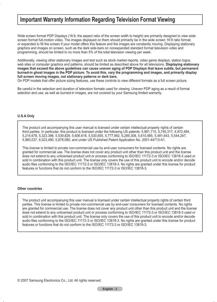 Samsung CS29Z6HMQ HPT4254X/XAA HPT4254X/XAP TV Operating Manual