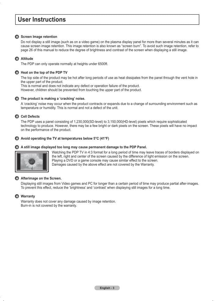 Samsung CS29Z6HMQ HPT4254X/XAA HPT4254X/XAP TV Operating Manual