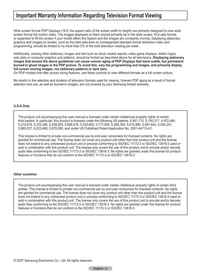 Samsung CS34Z7HWQ HPT4264X/XAA HPT5064 TV Operating Manual