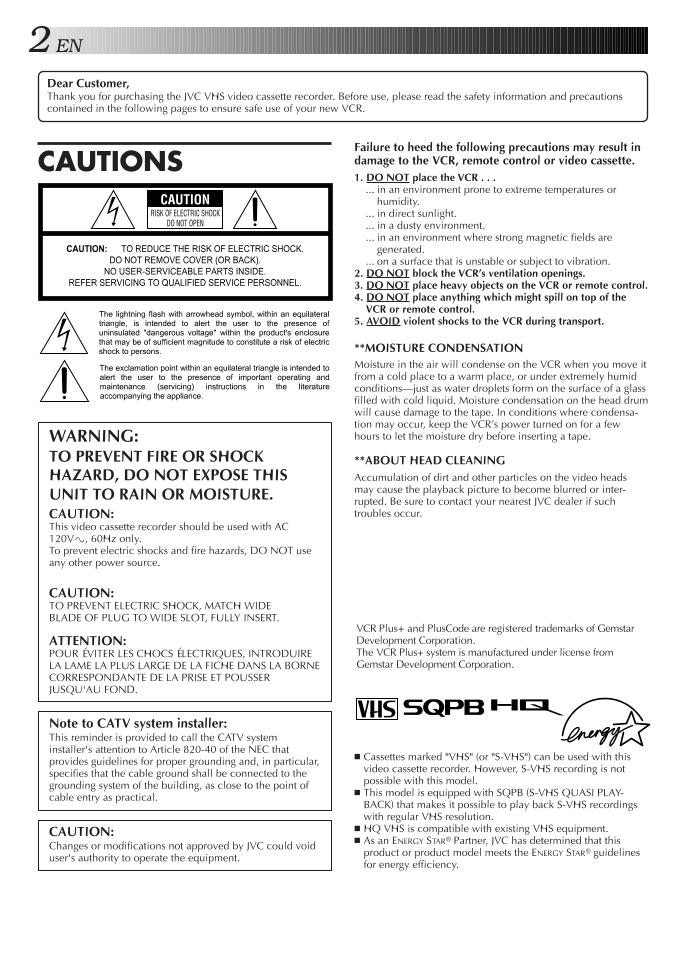 JVC HRA35U HRA55U VCR Operating Manual