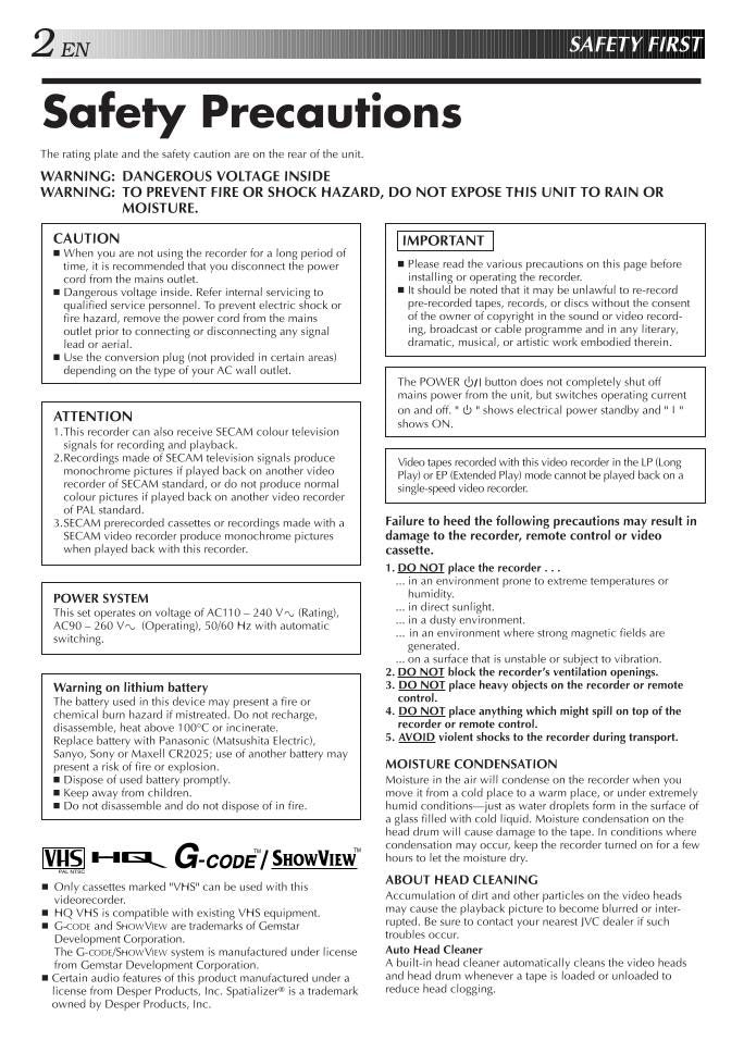 JVC HRDD857MS VCR Operating Manual