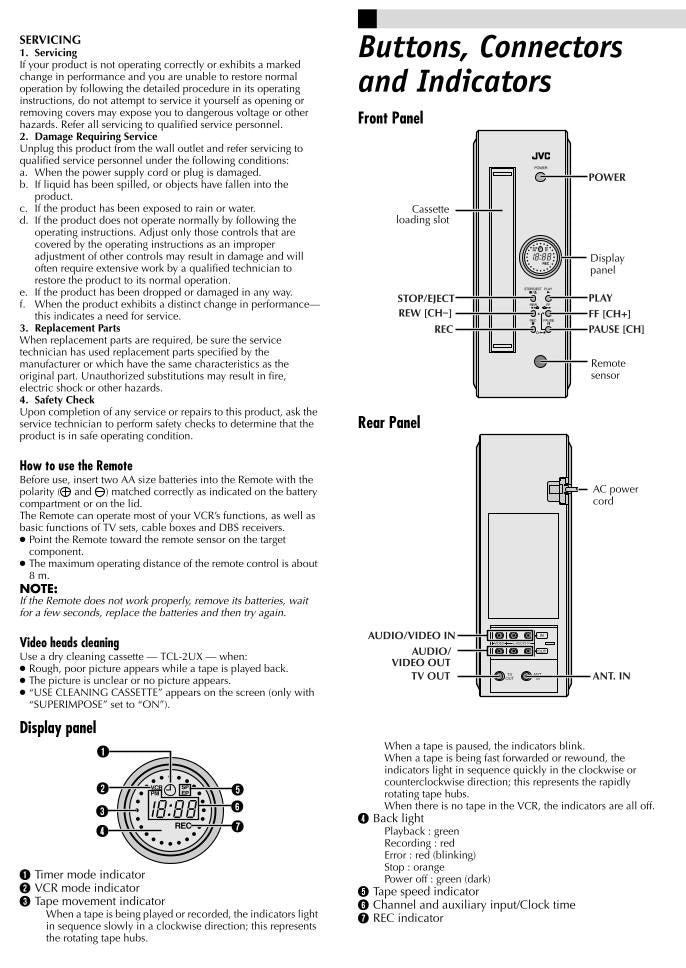 JVC HRFS1U VCR Operating Manual