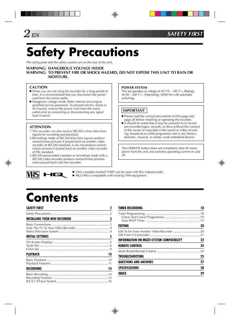 JVC HRJ239EE VCR Operating Manual