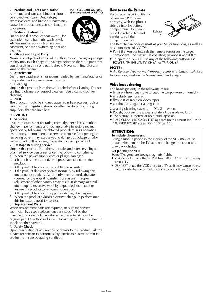 JVC HRS2915UC VCR Operating Manual