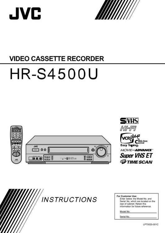 JVC HRS4500U VCR Operating Manual