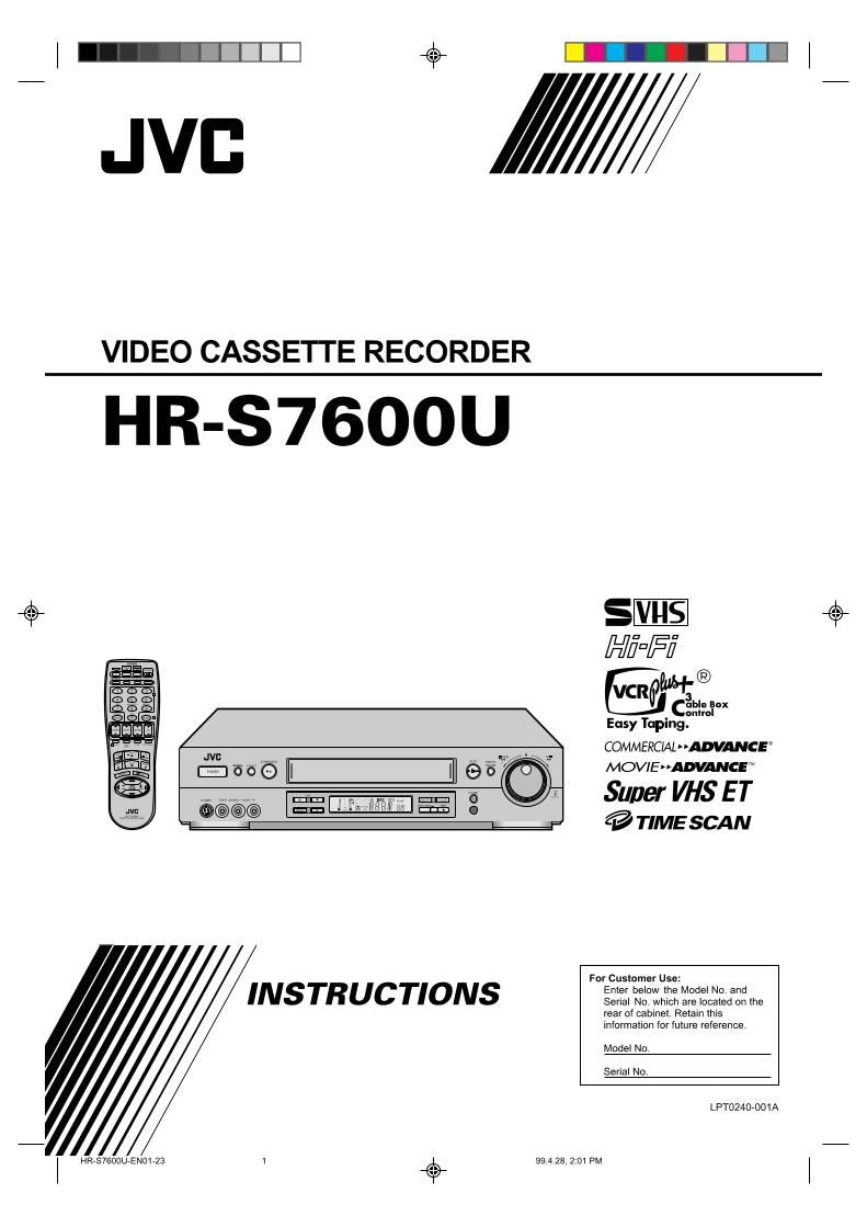 JVC HRS7600U VCR Operating Manual