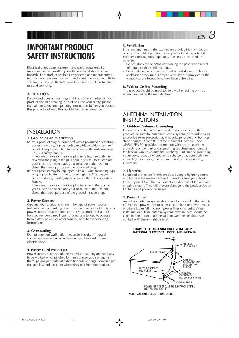 JVC HRS7600U VCR Operating Manual