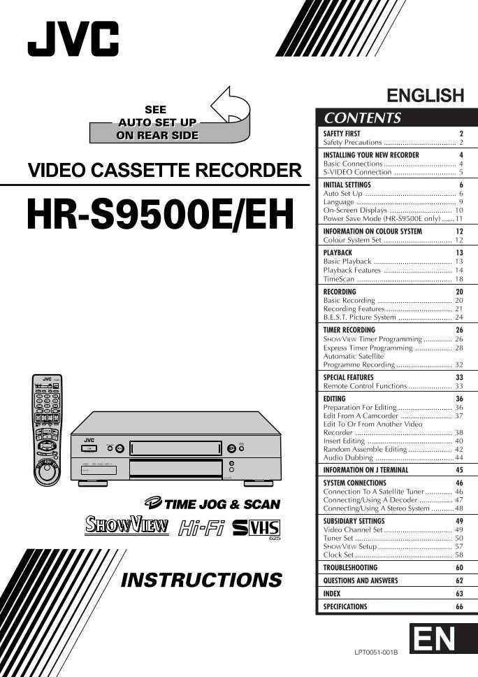 JVC HRS900EH HRS9500 HRS9500E VCR Operating Manual