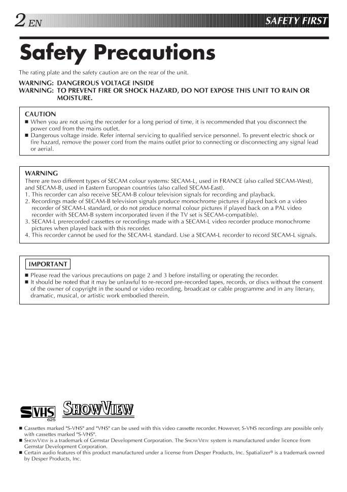 JVC HRS900EH HRS9500 HRS9500E VCR Operating Manual