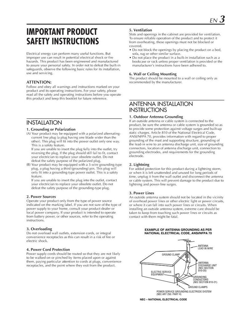 JVC HRS9800U TV/VCR Combo Operating Manual