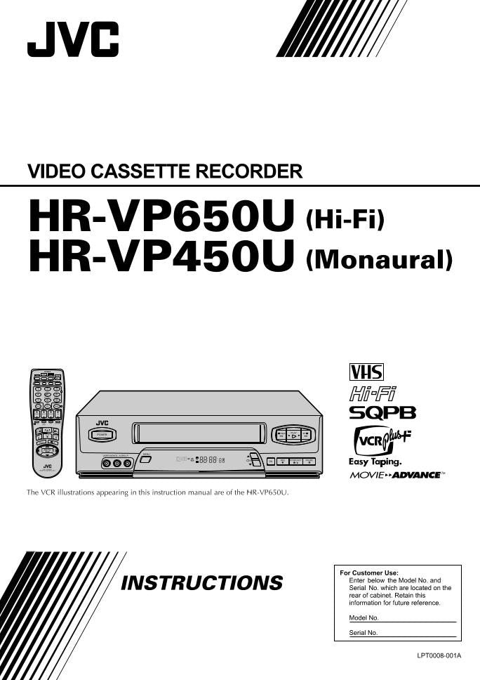 JVC HRVP450U HRVP650U VCR Operating Manual