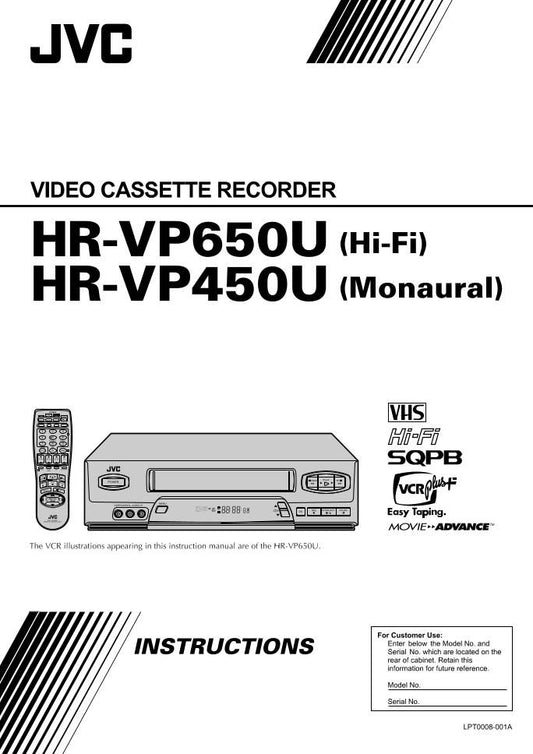 JVC HRVP450U HRVP650U VCR Operating Manual