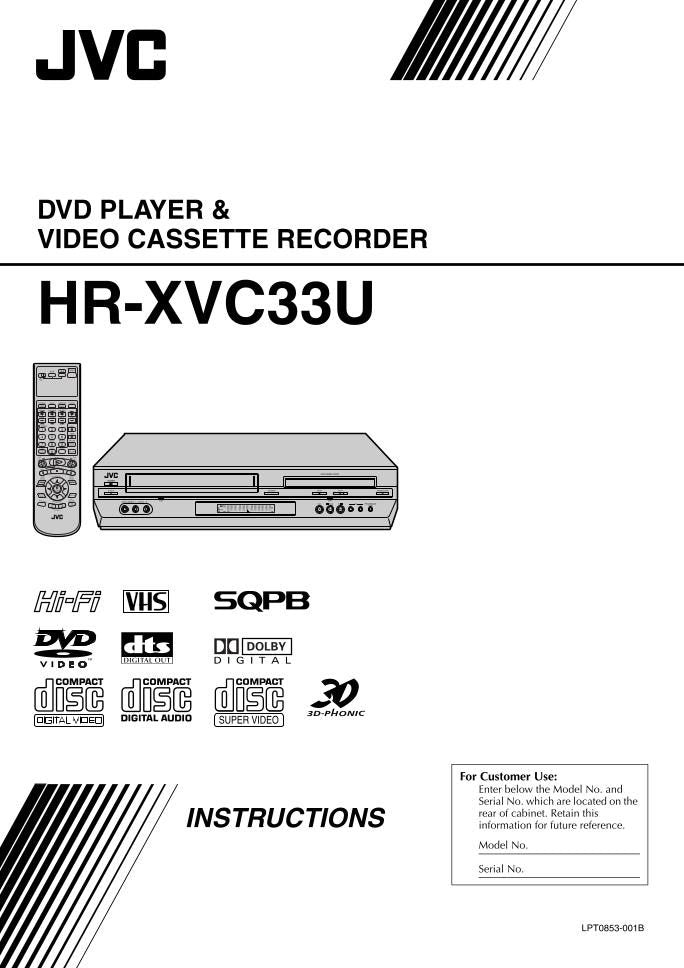 JVC HRXVC30U HRXVC33U DVD/VCR Combo Player Operating Manual