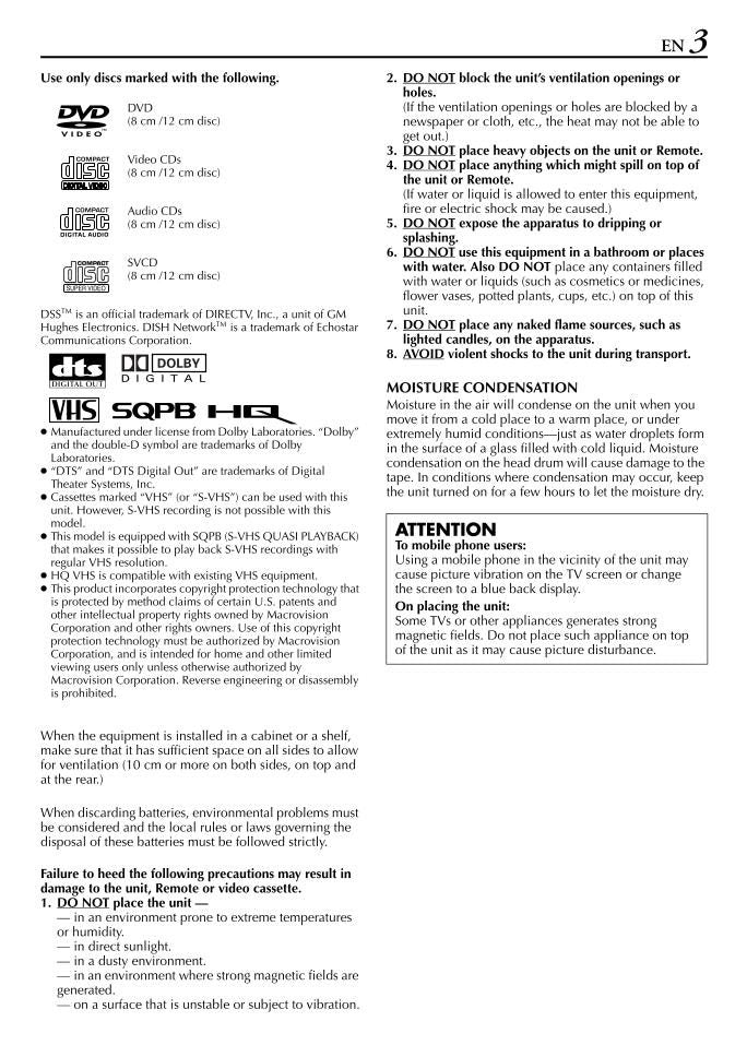 JVC HRXVC33US HRXVS44US TV/VCR Combo Operating Manual