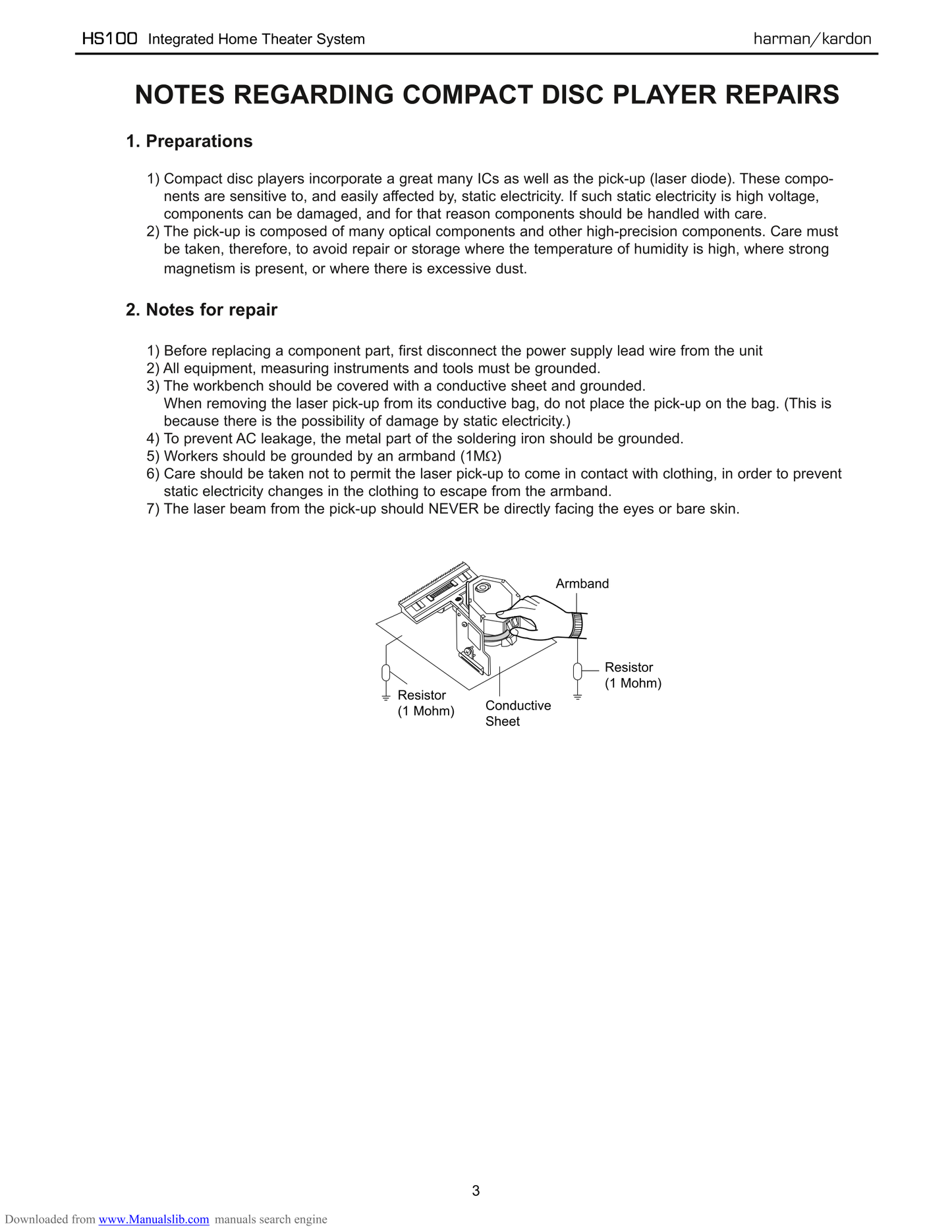 Harman/ Kardon HS100 Home Theater System Service Manual (Pages: 71)