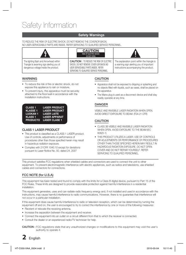 Samsung HTC550 HTC553 HTC555 Home Theater System Operating Manual