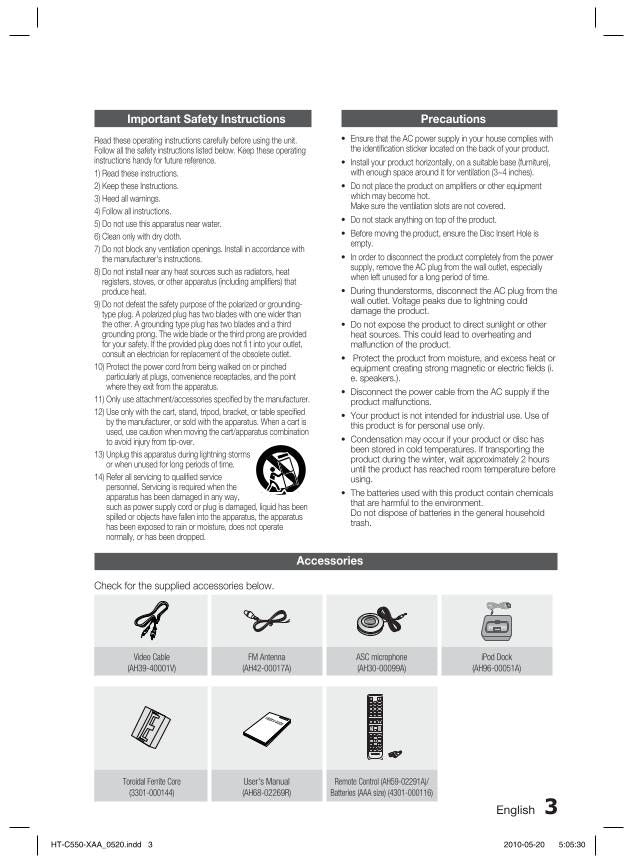 Samsung HTC550 HTC553 HTC555 Home Theater System Operating Manual