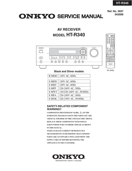 Onkyo HT-R340 & HT-SR600 AV Receiver Service Manual (Pages: 40)