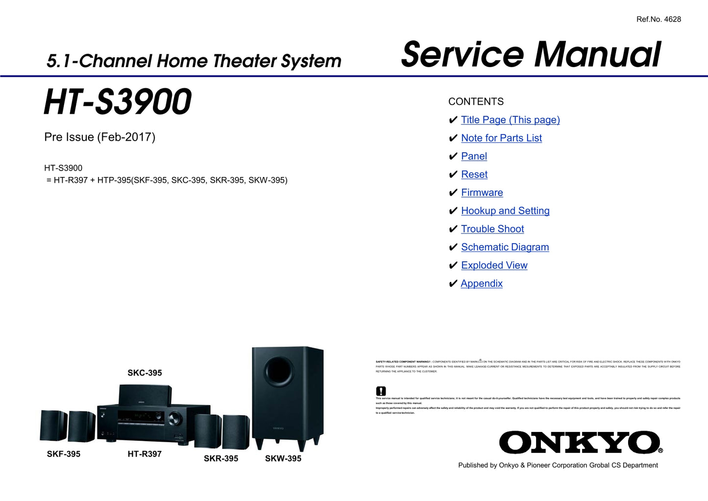 Onkyo HT-R397 & HT-S3900 AV Receiver Service Manual (Pages: 82)
