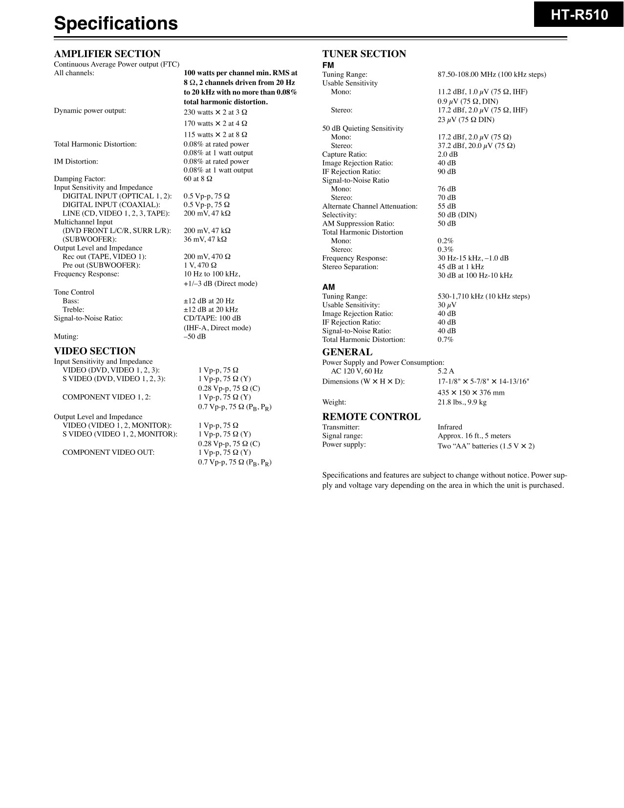 Onkyo HT-R510 AV Receiver Service Manual (Pages: 65)