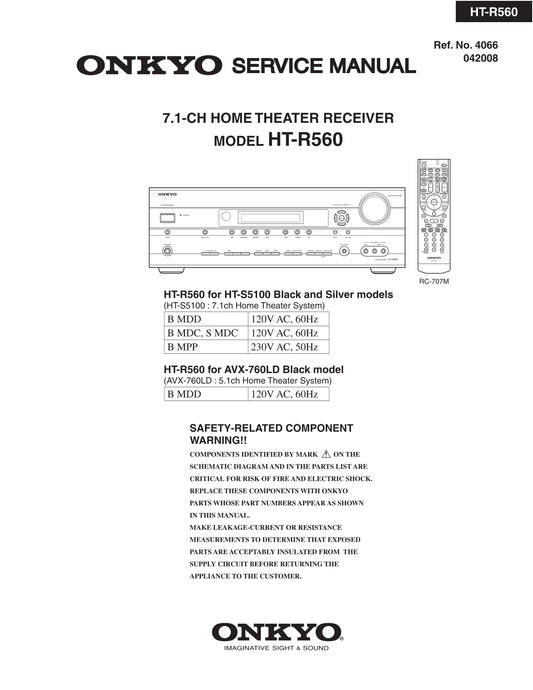 Onkyo HT-R560 AV Receiver Service Manual (Pages: 134)