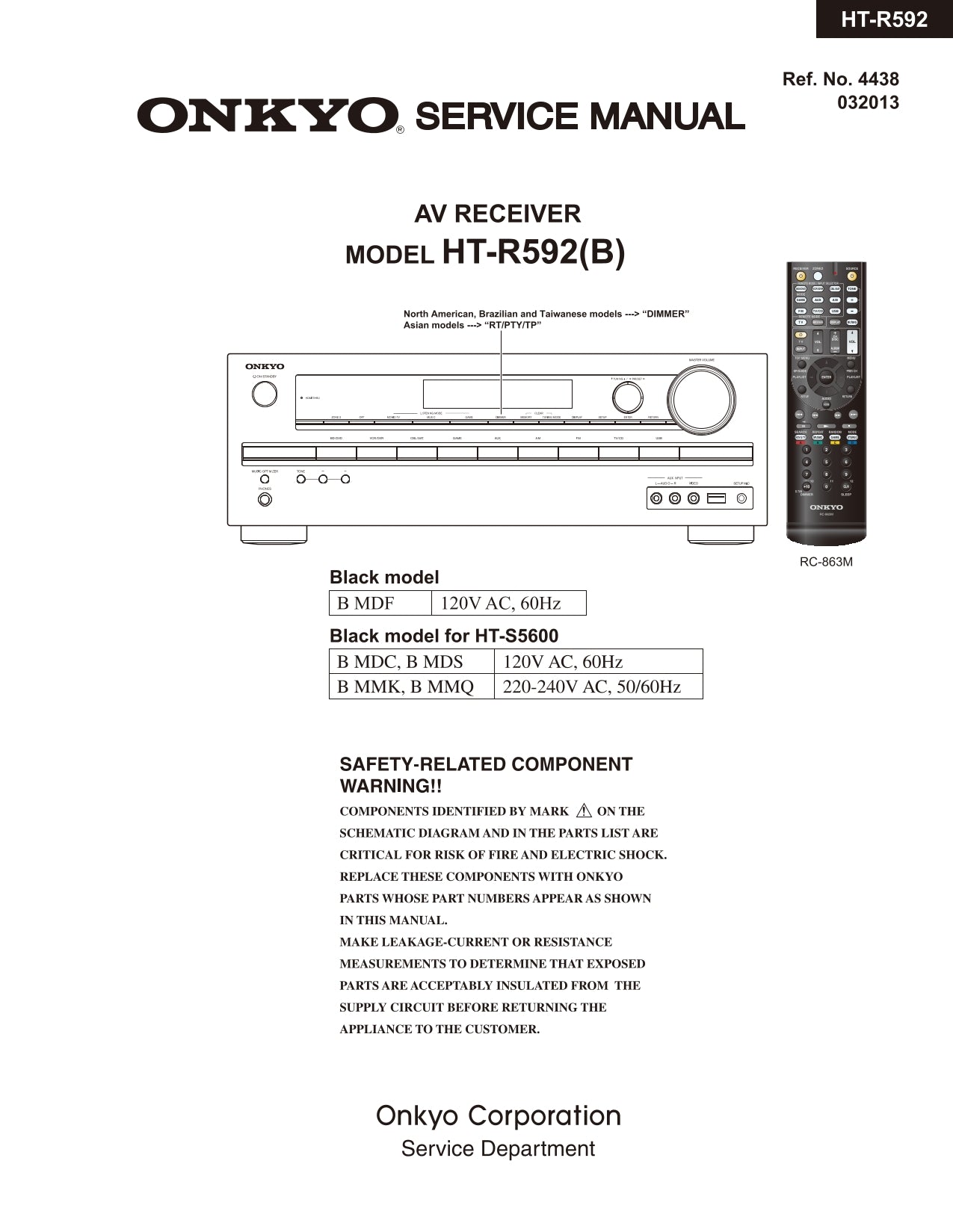 Onkyo HT-R592 AV Receiver Service Manual (Pages: 63)