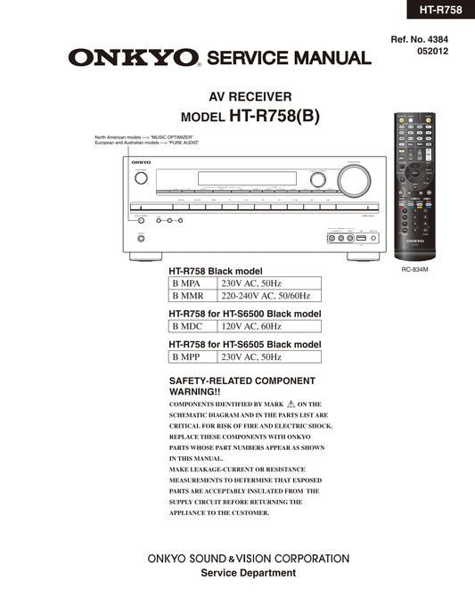 Onkyo HT-R758 & HT-S6500 AV Receiver Service Manual (Pages: 99)