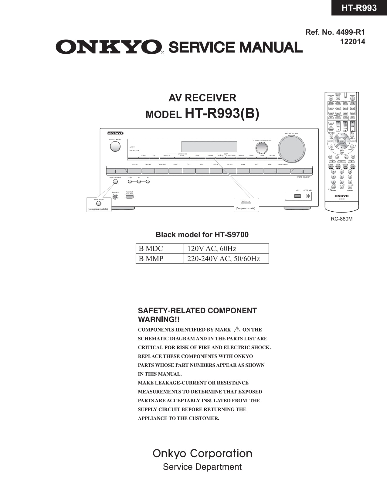 Onkyo HT-R993 AV Receiver Service Manual (Pages: 108)