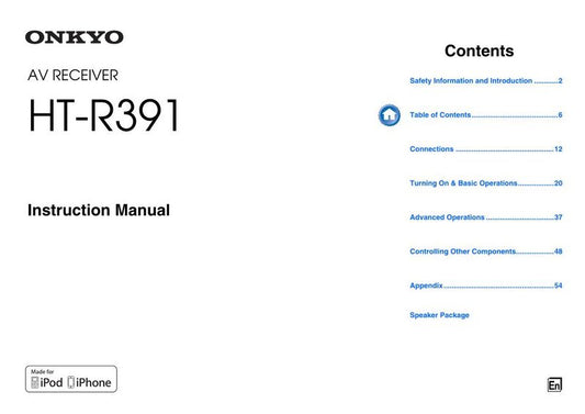 Onkyo HTR391 HTS3500 Audio/Video Receiver Operating Manual