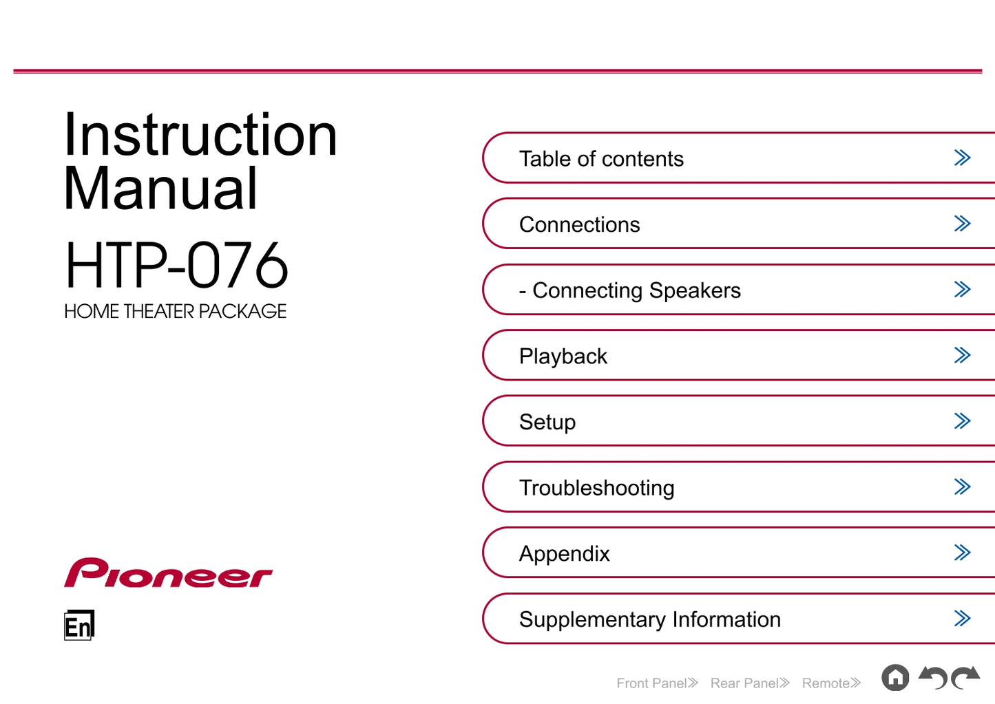 Pioneer HTP-076 Home Theater System Owner/ User Manual (Pages: 101)