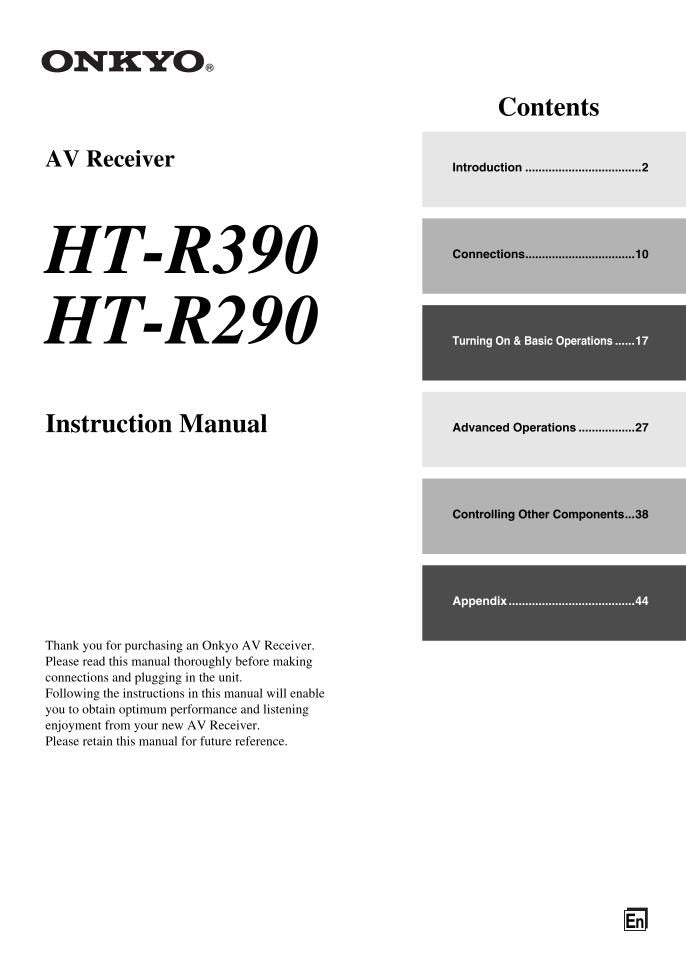 Onkyo AVX-290 HT-R290 HT-R390 Audio/Video Receiver Operating Manual