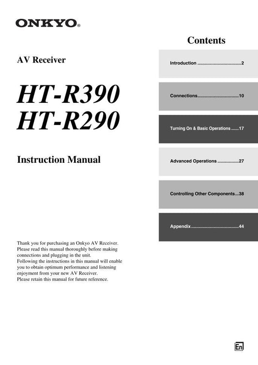 Onkyo AVX-290 HT-R290 HT-R390 Audio/Video Receiver Operating Manual