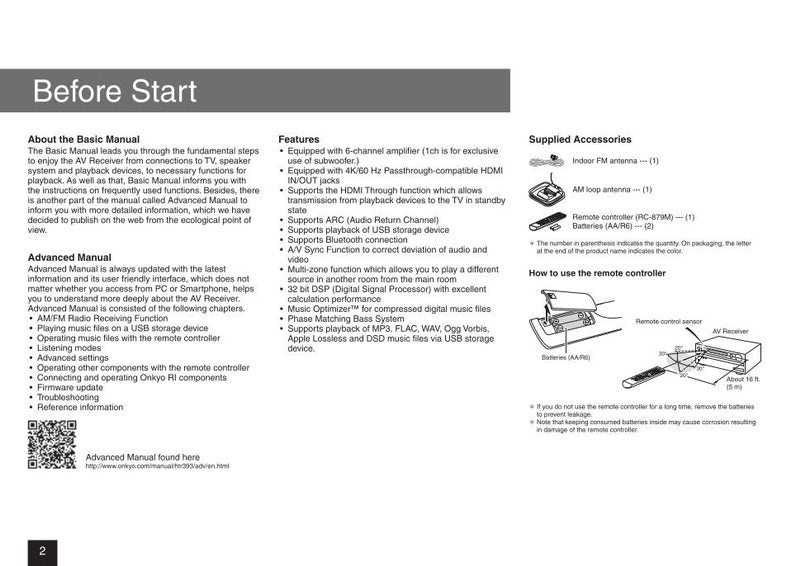 Onkyo HT-R393 HT-S3700 Audio/Video Receiver Operating Manual