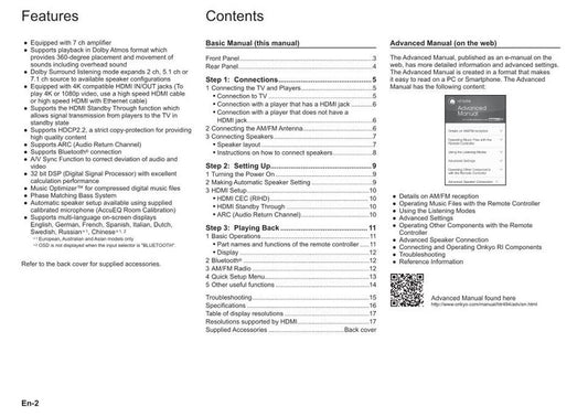 Onkyo HT-R494 Audio/Video Receiver Operating Manual