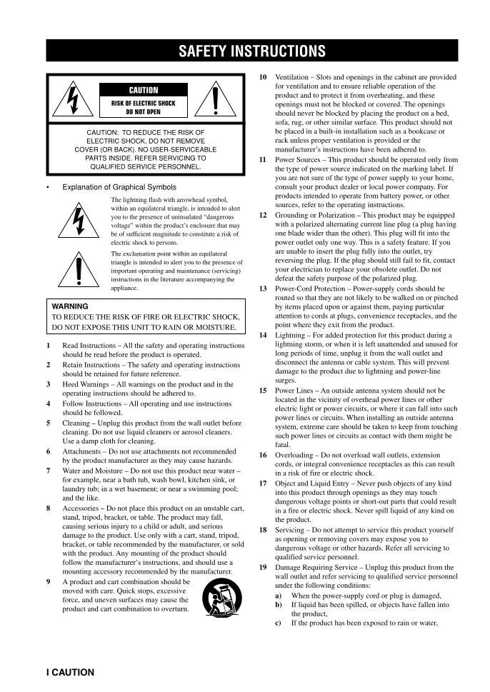 Yamaha HTR5540 Audio/Video Receiver Operating Manual