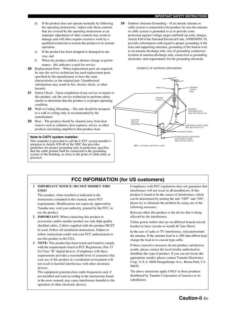 Yamaha HTR6140 Audio/Video Receiver Operating Manual