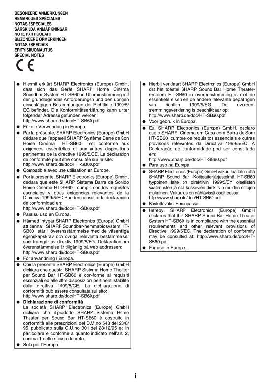 Sharp HTSB60 Sound Bar System Operating Manual