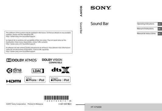 Sony HT-ST5000 Sound Bar System Operating Manual