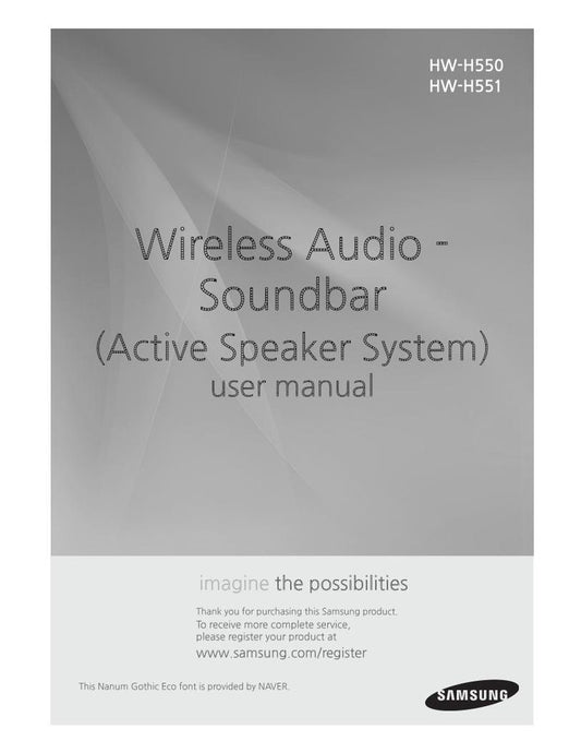 Samsung HWH550 HWH550/ZA HWH551 Audio System Operating Manual