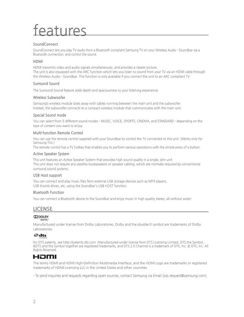 Samsung HWH550 HWH550/ZA HWH551 Audio System Operating Manual