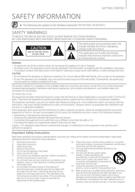 Samsung HWJ7500 HWJ7501 PSWJ7500 Sound Bar System Operating Manual