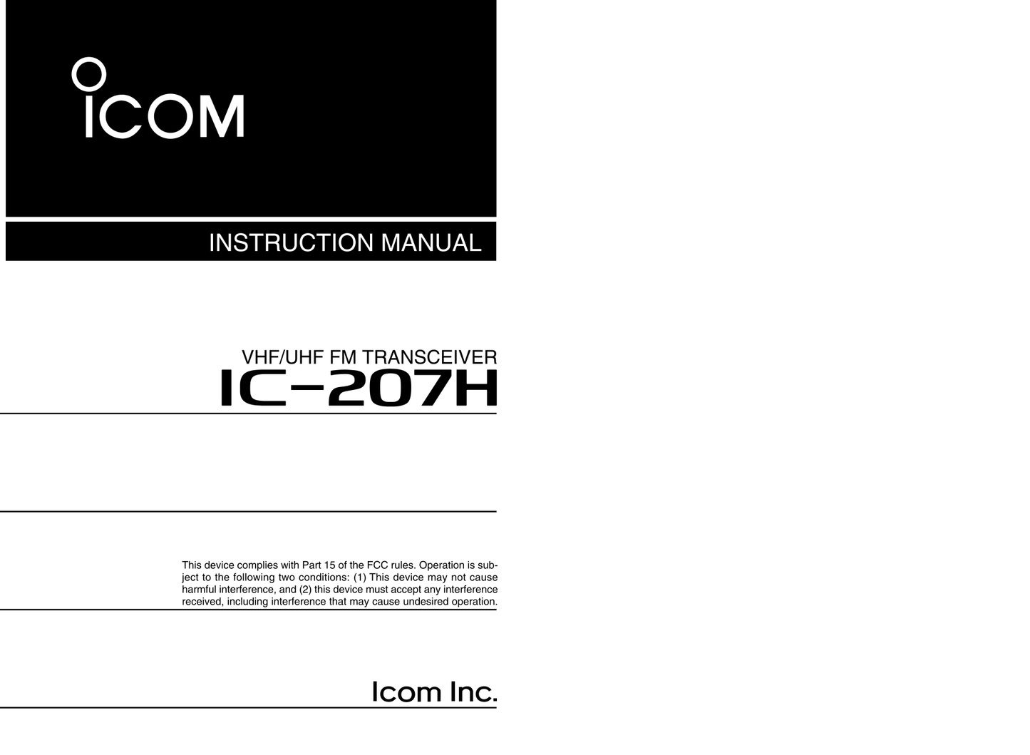 Icom IC-207H VHF/UHF FM Transceiver Owner/ User Manual (Pages: 80)