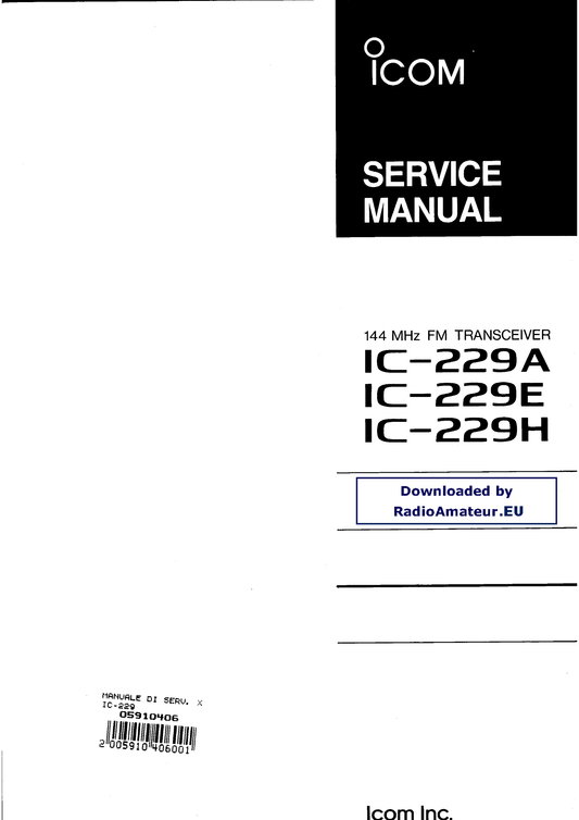 Icom IC-229 A, E & H FM Transceiver Service Manual (Pages: 44)