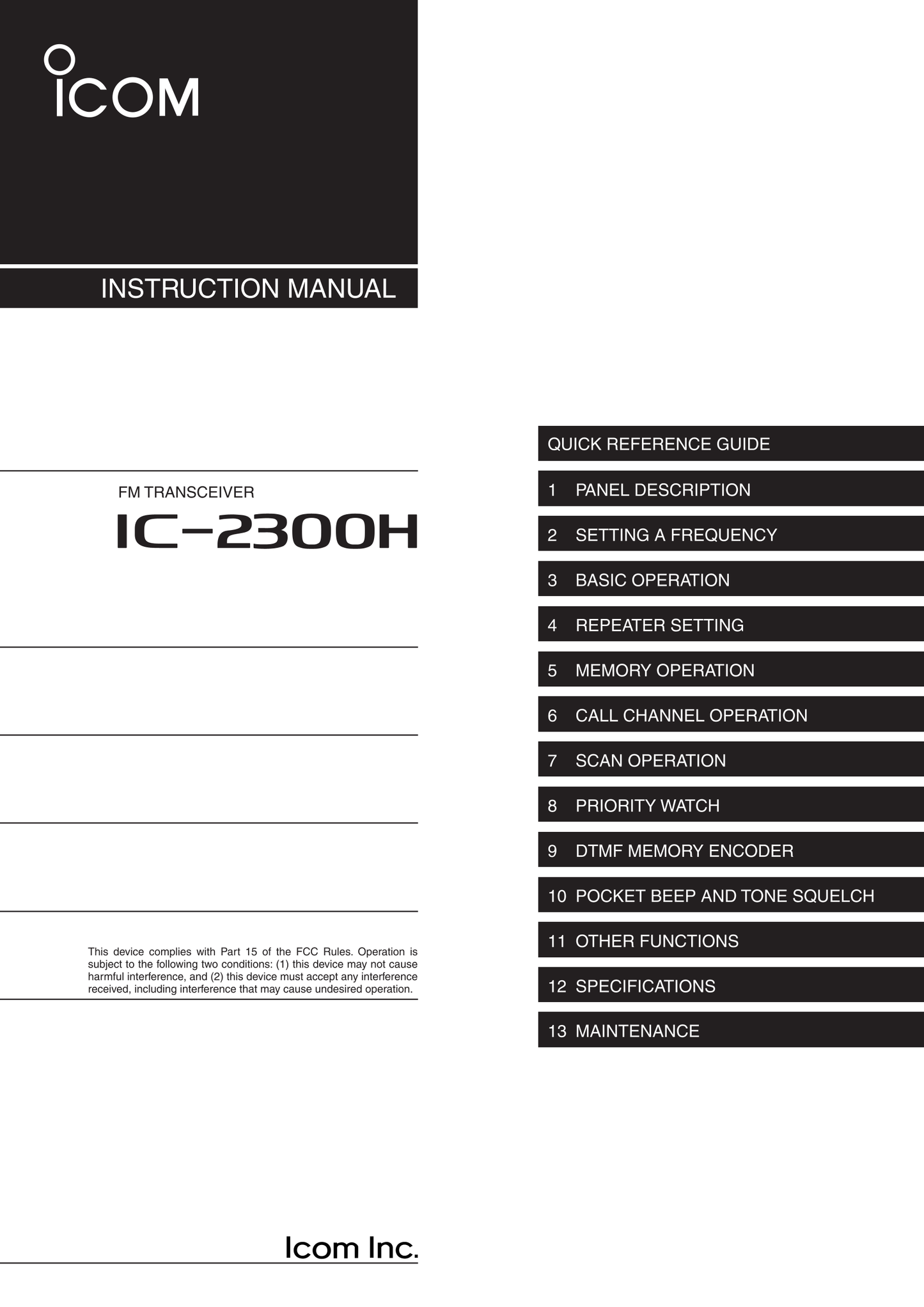 Icom IC-2300H FM Transceiver Owner/ User Manual (Pages: 64)