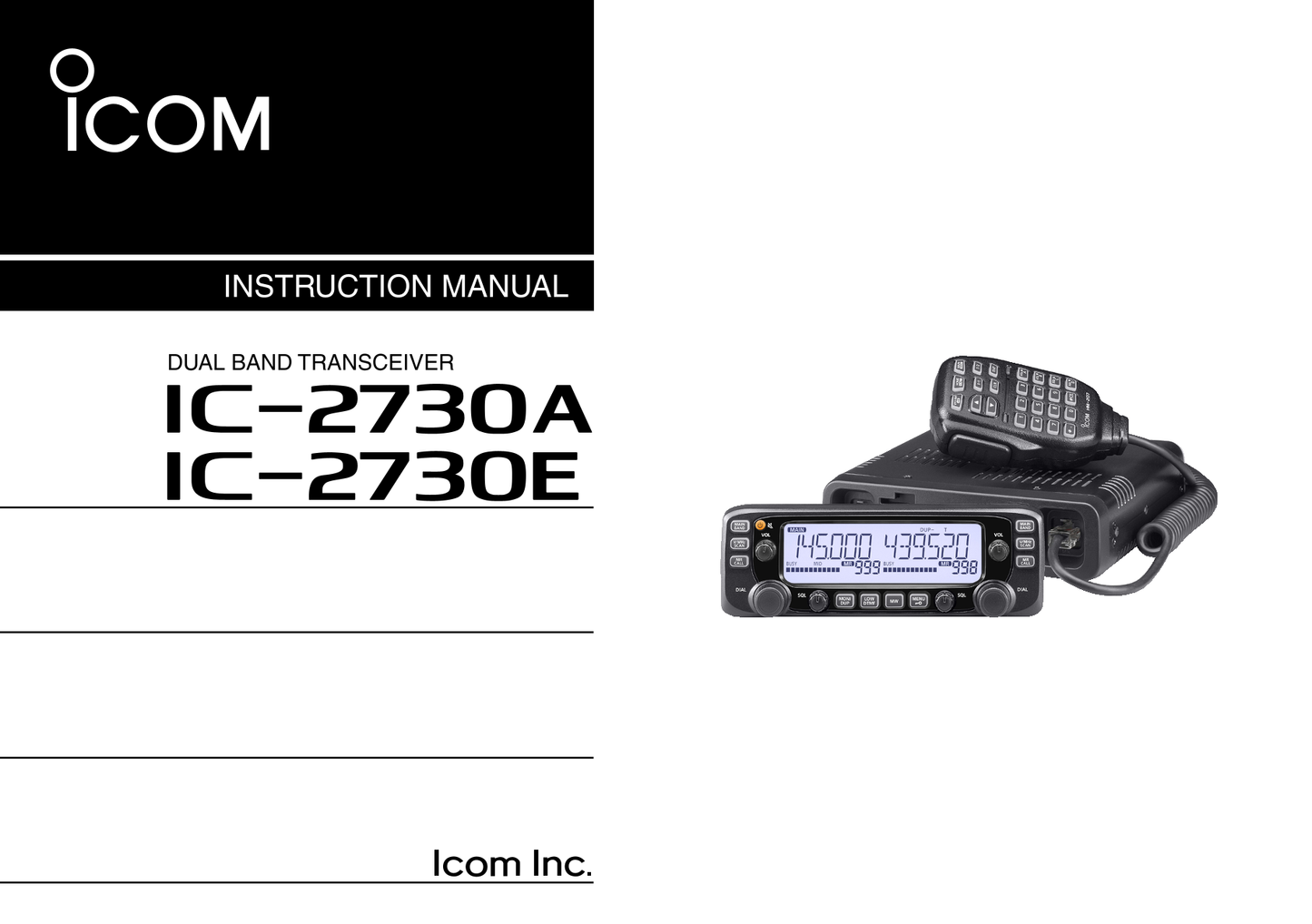 Icom IC-2730A & IC-2730E Dual Band Transceiver Owner/ User Manual (Pages: 96)