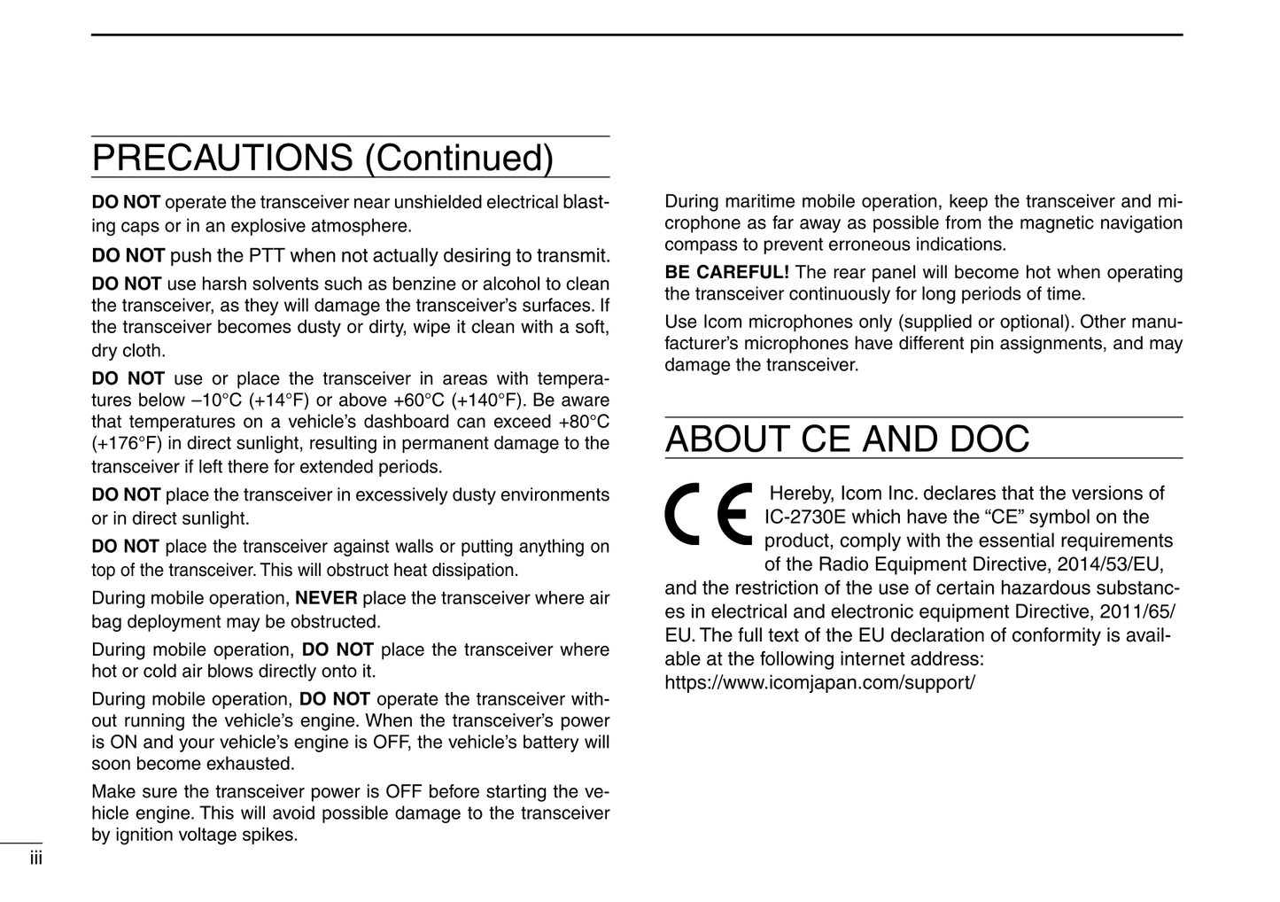 Icom IC-2730A & IC-2730E Dual Band Transceiver Owner/ User Manual (Pages: 96)