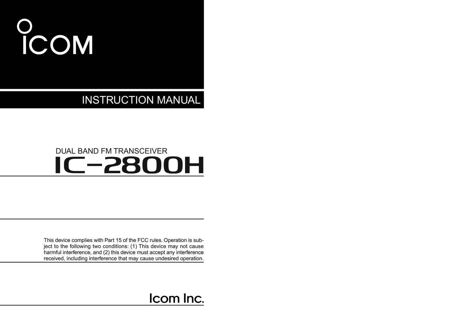 Icom IC-2800H Dual Band FM Transceiver Owner/ User Manual (Pages: 88)