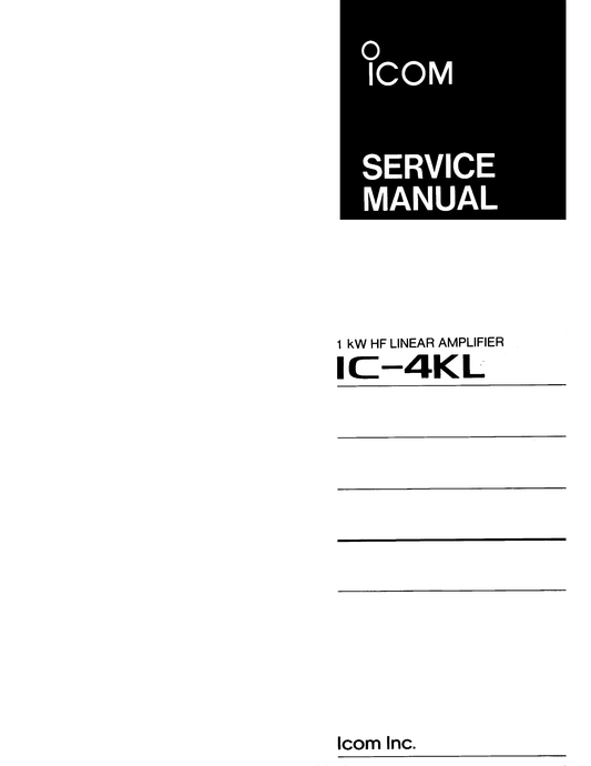 Icom IC-4 KL Linear Amplifier Service Manual (Pages: 60)