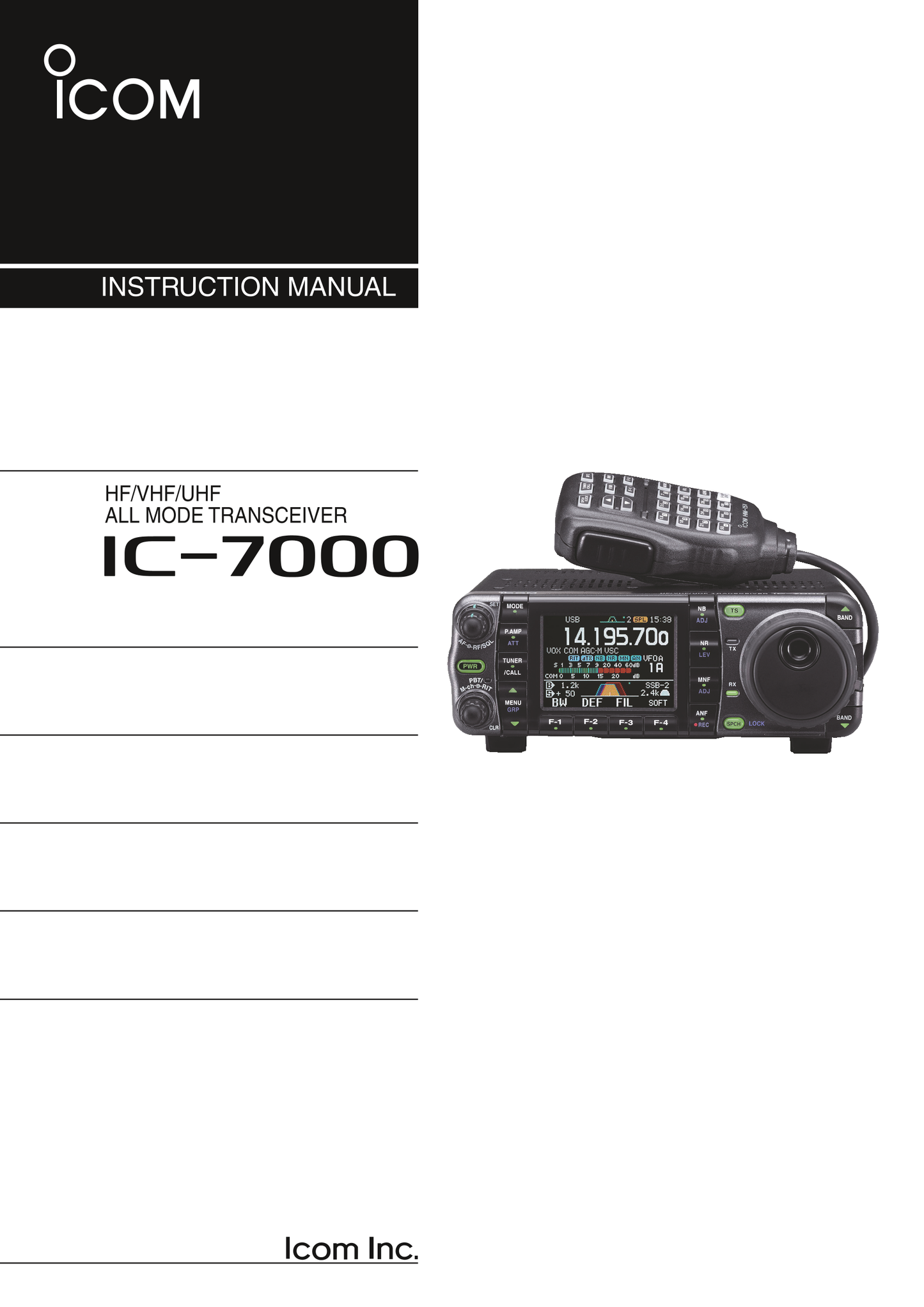 Icom IC-7000 All Mode Transceiver Owner/ User Manual (Pages: 166)