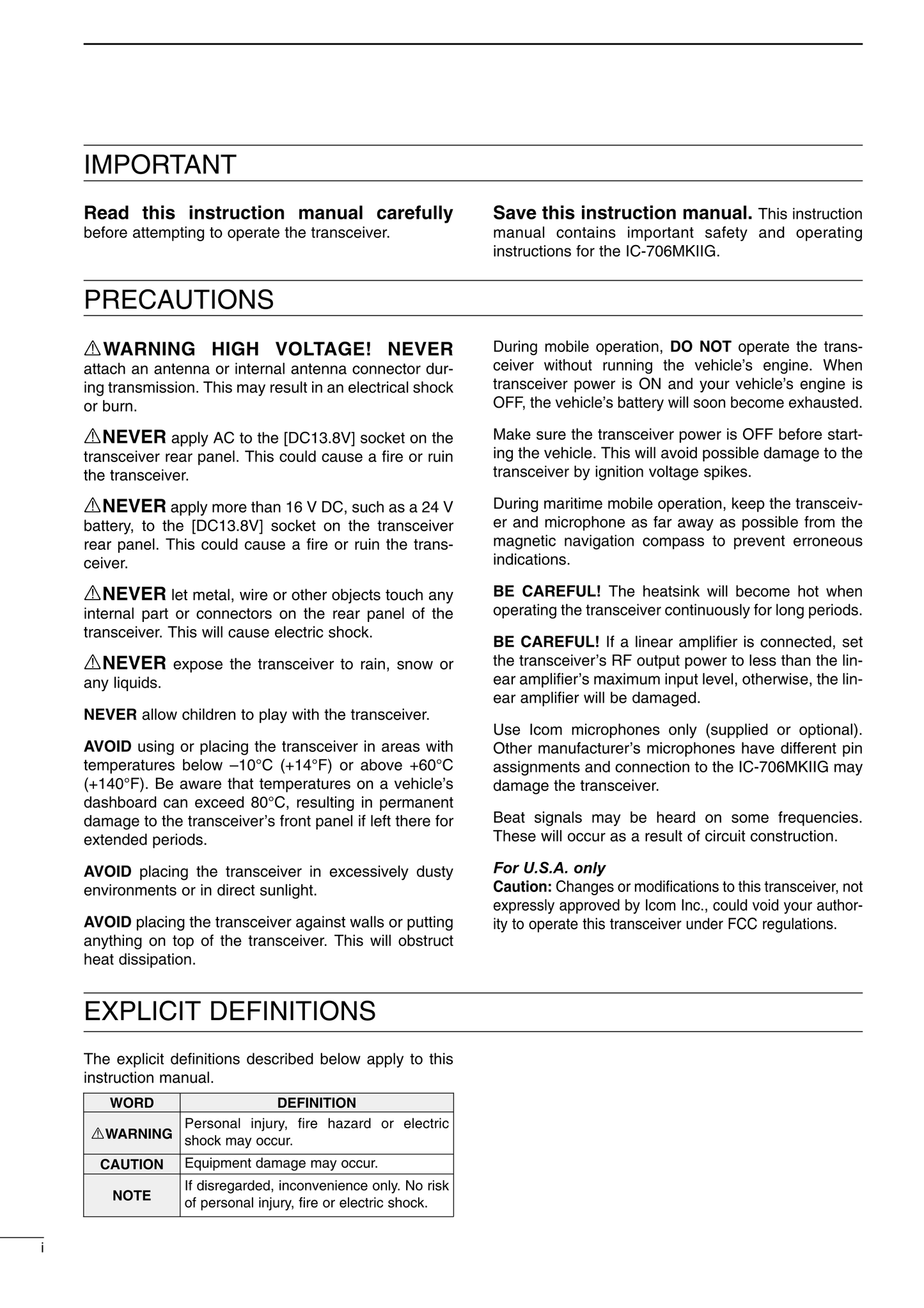 Icom IC-706MKIIG HF/VHF/UHF All Mode Transceiver Owner/ User Manual (Pages: 75)